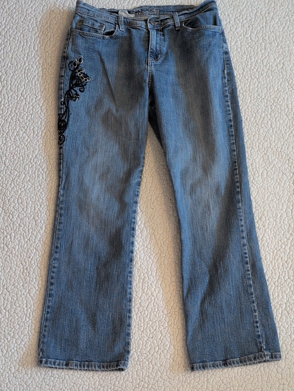 Zena Y2K Floral Embroidered Mid-rise Bootcut Acid Washed Jeans Indie Sleeves 90s